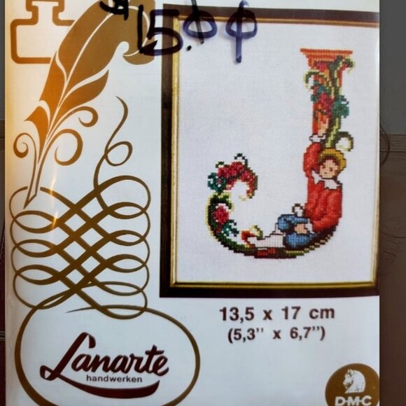 Lanarte-DMC Vintage Cross Stitch Kit Letter"J" ... unopened - Picture 2 of 3